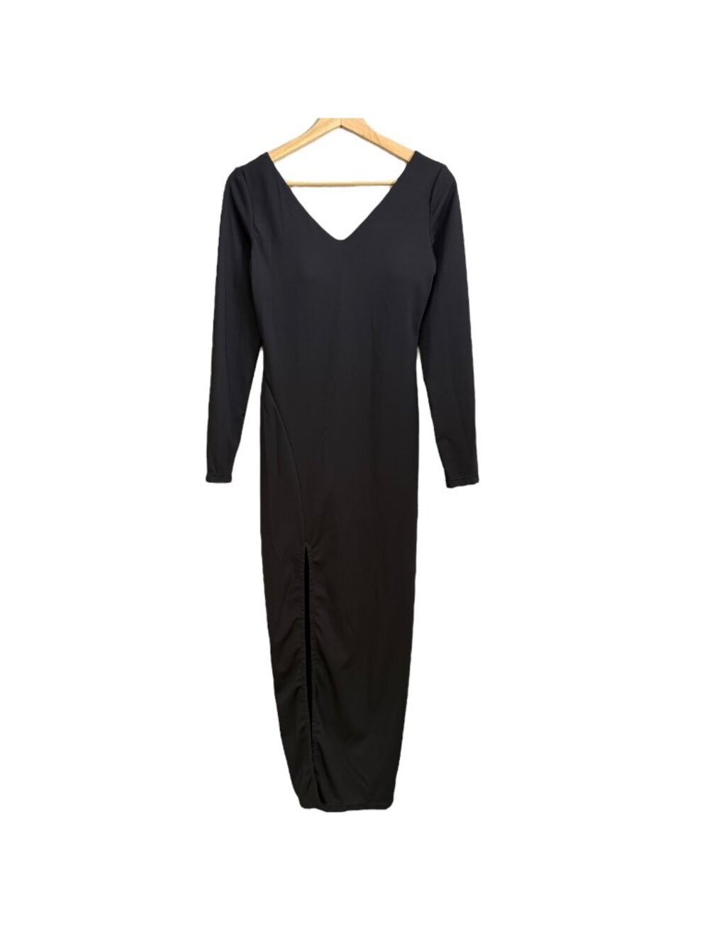 Popilush Sculpting Slit Maxi Shapewear Long Sleeve Dress Black M Stretch